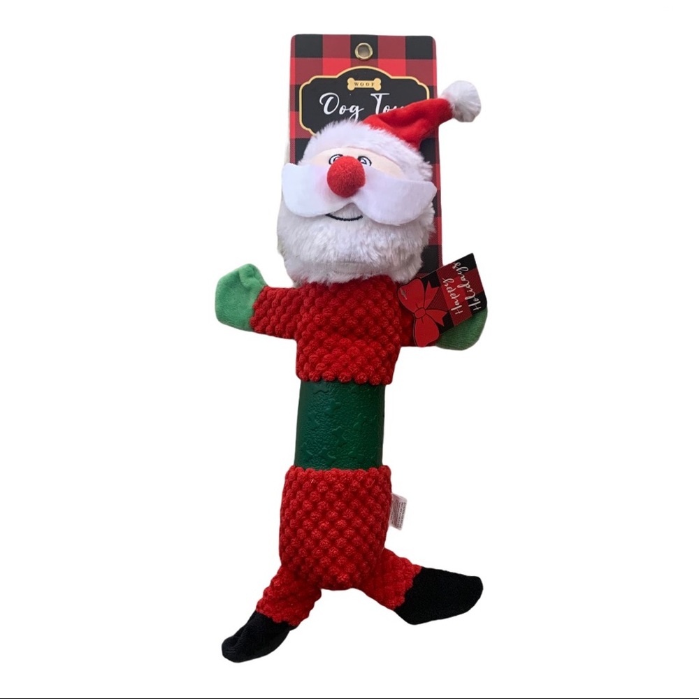 5for20 NWT Woof Christmas Santa Claus tube plush dog toy